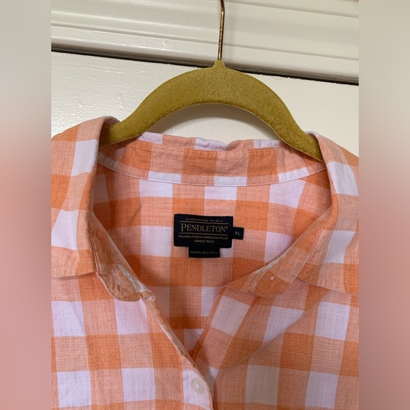 Women’s Pendleton Orange And White Plaid Button Up Blouse 🌴 - Picture 5 of 8